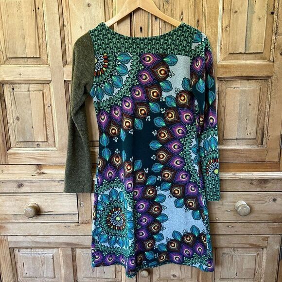 Luna Claire Small Sweater Dress Printed Peacock Colorful Mandala Boho Longsleeve - Picture 9 of 12